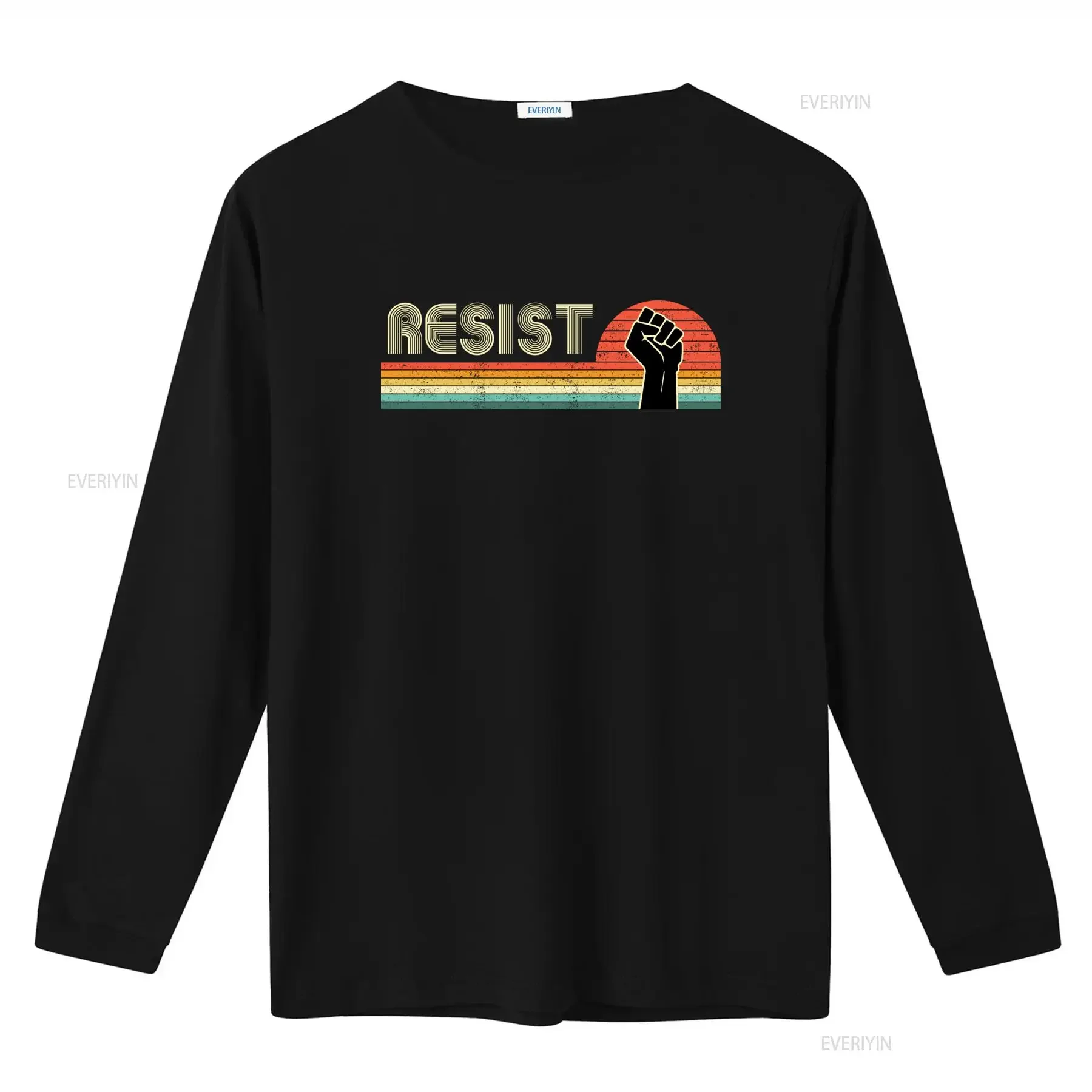 Retro Resist T Shirt Vintage Sunset Design with Fist Symbol Trendy Streetwear for Protest and Style vintage Washed Stretched