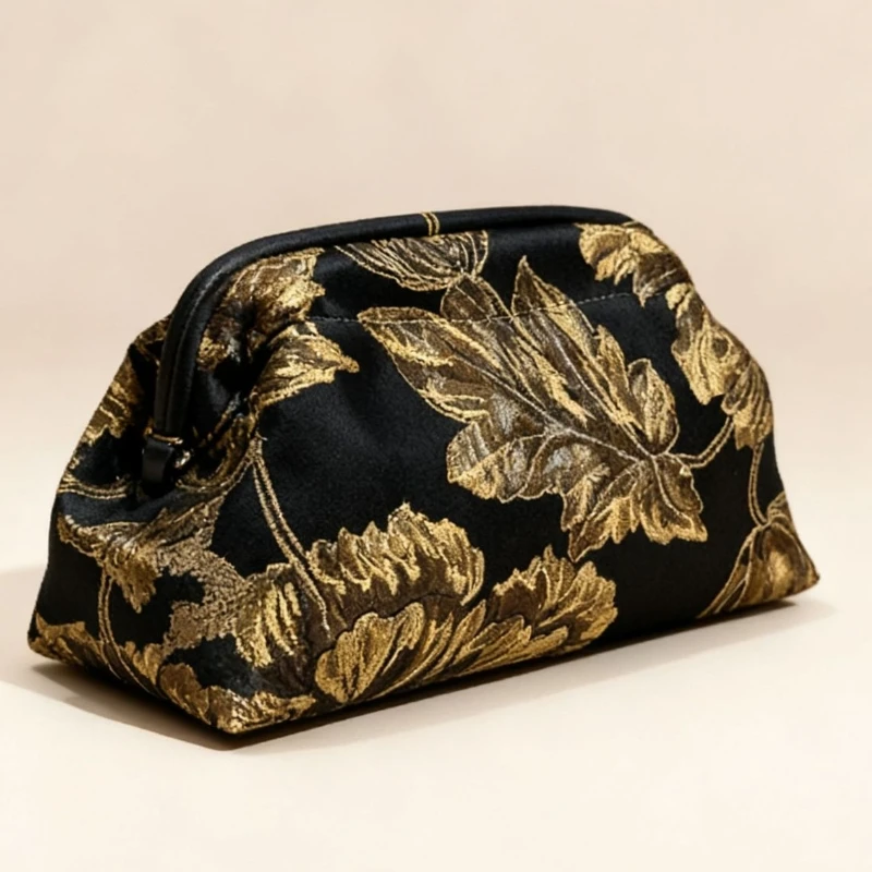 Chinese Style Retro Golden Floral Embroidery Clutch Bag Fashion Magnetic Buckle Wedding Evening Party Clutch Purse Sacs  Main