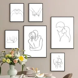 Black White Couple Line Vintage Posters Sticky Vintage Room Home Bar Cafe Decor Kawaii Room Decor