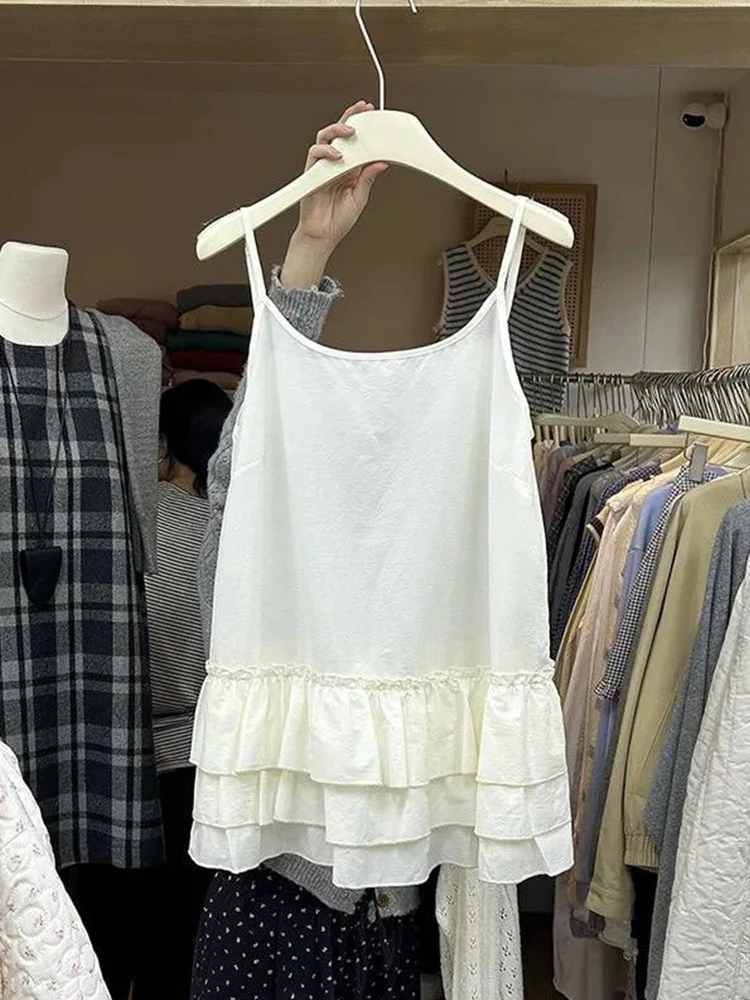 

Ballet Style Ruffle Strap Vest Women's Spring Summer New Layering Inner Wear Base Short Skirt Sexy Sleeveless Top
