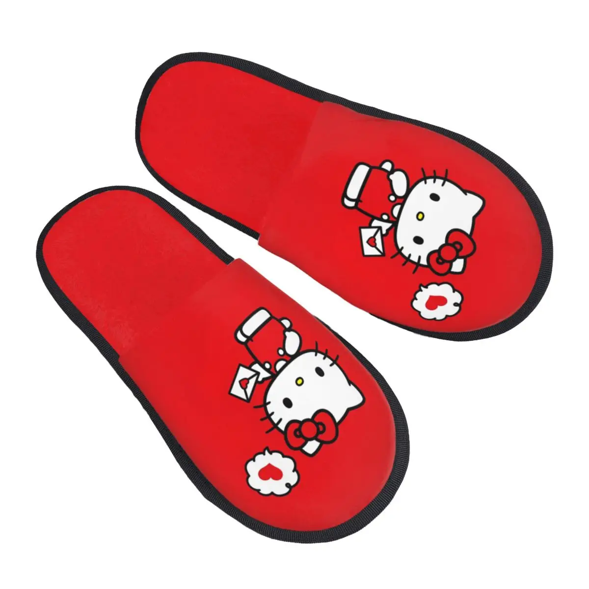 

Зимние домашние хлопковые тапочки Hello Kitty Heart Merch, домашние меховые шлепанцы, мягкие нескользящие шлепанцы для спальни