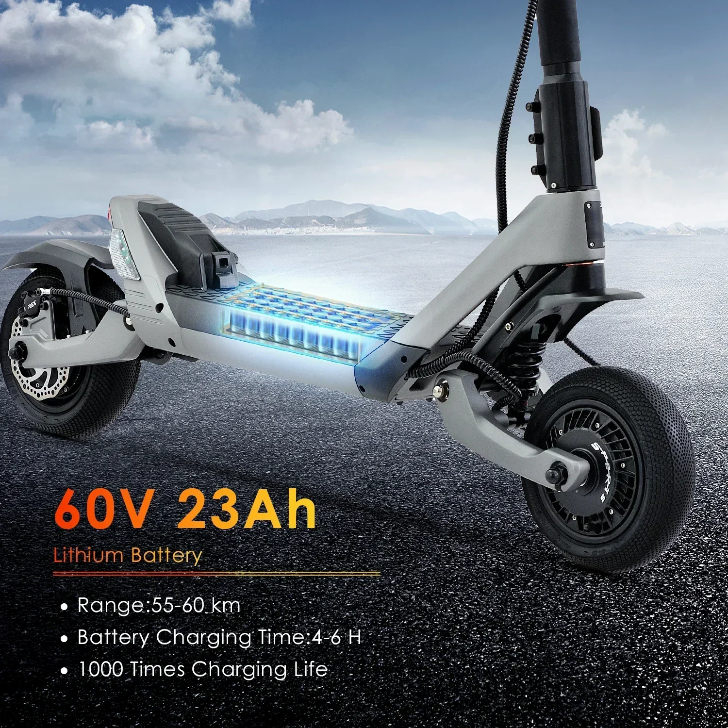 Scooter Elétrica Off-Road Dobrável, Exterior, Adulto, Longo Alcance, F6, 60V, 3200W, 60-70km, h, 10 ", Armazém dos EUA