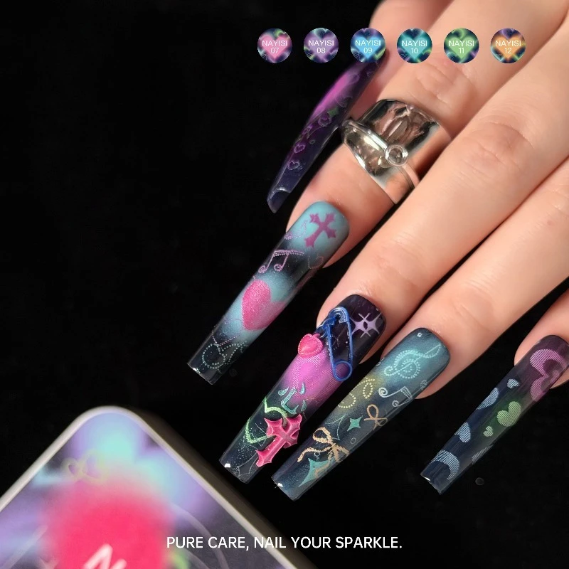 6Colors Multi Play Transfer Stamping Cat' Eye Gel Polish Fluorescent Patting Gel High Saturation Painting Glue Nail Art Manicure
