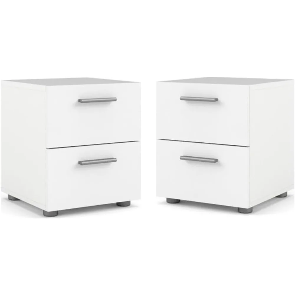 طقم غرفة نوم أبيض مكون من قطعتين بما في ذلك طاولتين ليليتين بدرجين