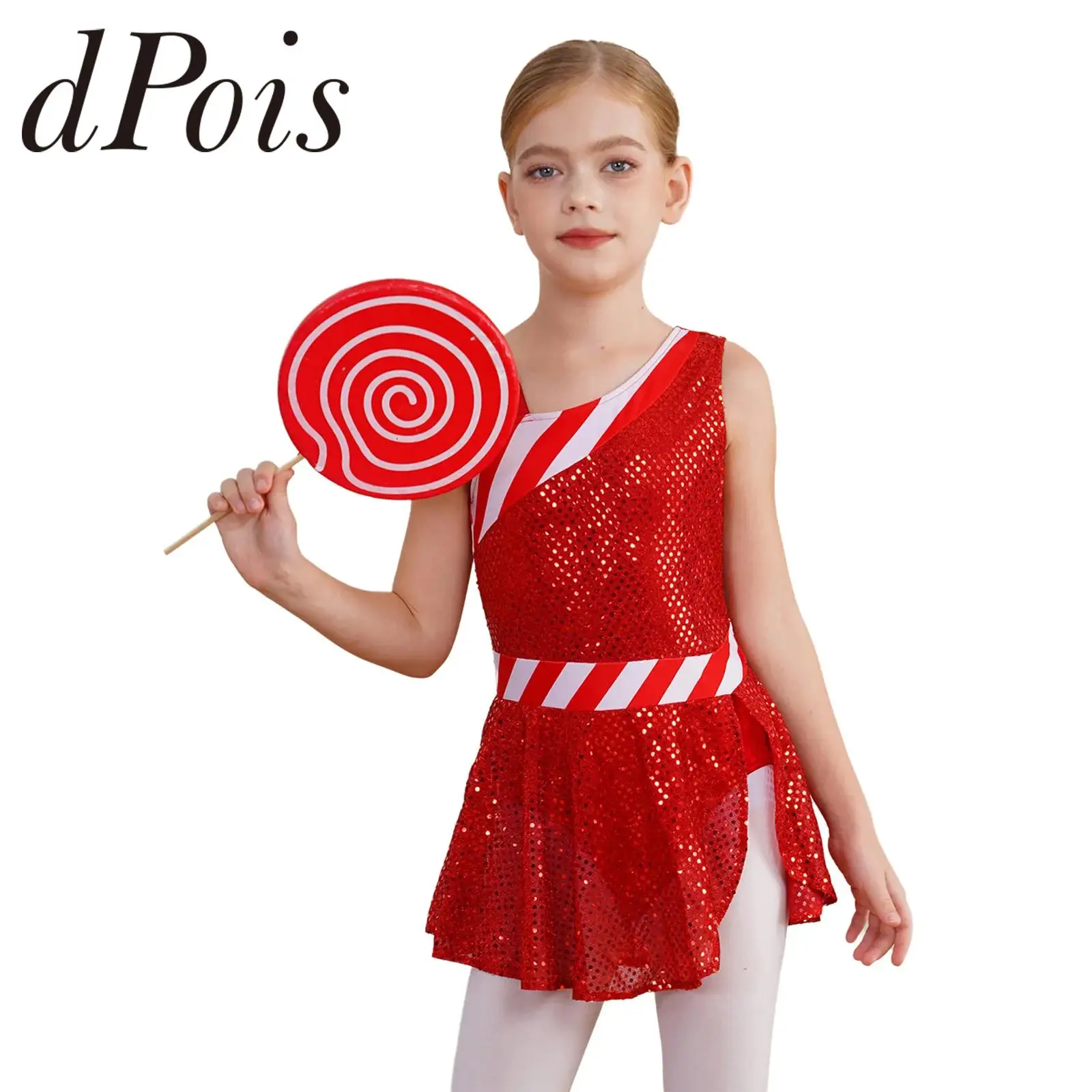 Girls Christmas Dress Xmas Santa Cosplay Costume Dance Leotard Sleeveless Shiny Sequins Dress New Year Gift Holiday Costumes