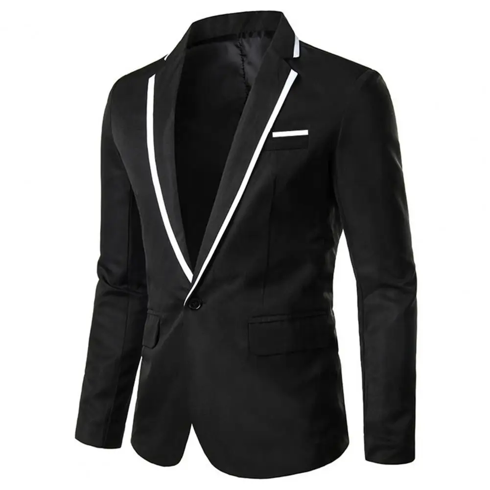 Autumn Men's Slim Jacket Business Casual Suit Blazer Color Block Turndown Collar Single Button Pockets Suit Jacket for Office