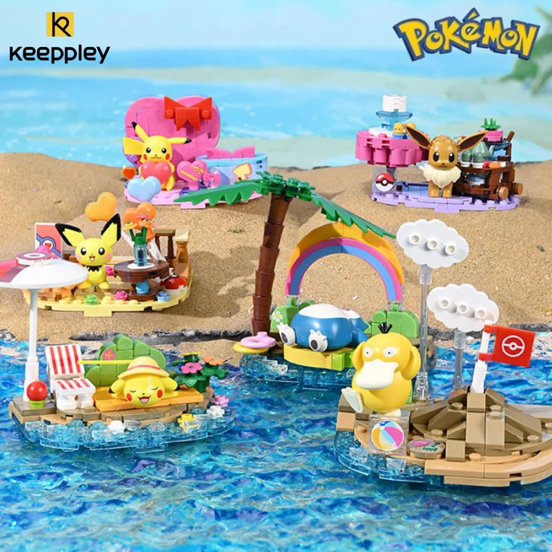 Keeppley Pokémon Series Building Blocks Seaside Party Pikachu Psyduck Eevee Snorlax Assembled Model Ornaments Gift
