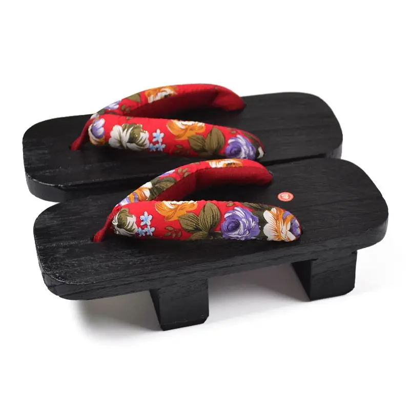Casual Home Samurai Clogs Drachen Blumendruck Hausschuhe Geta Männer Frauen Schwarze Holzsandalen Cosplay Flip Flop Schuhe mit Socken