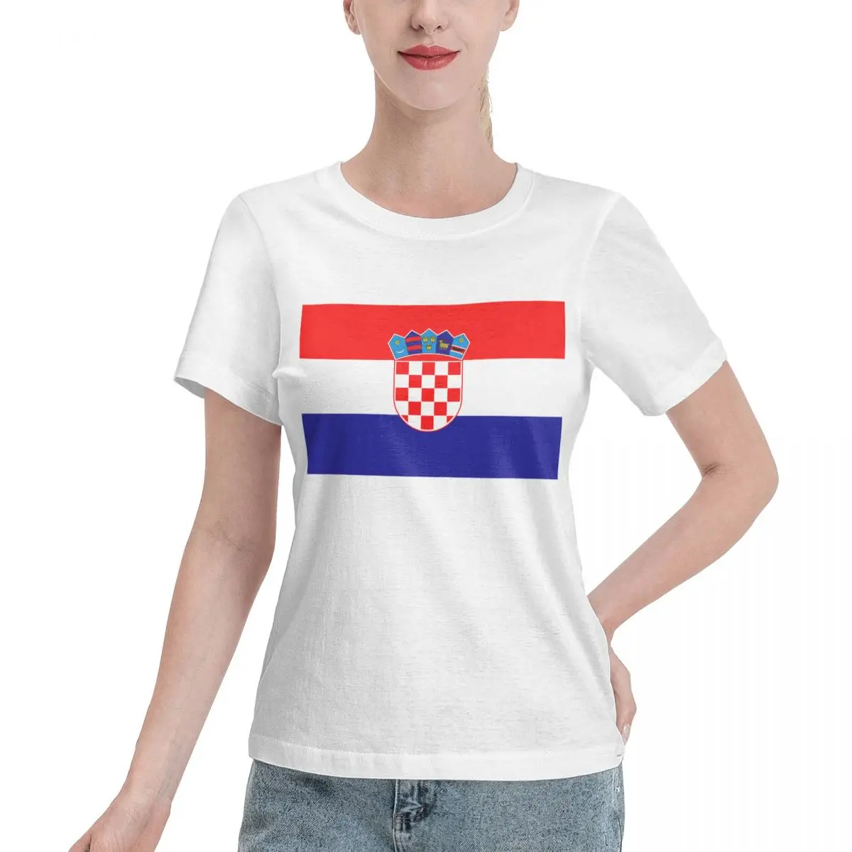 

Croatia Football Flag T-Shirt Women Short Sleeve T Shirts Crew Neck Streetwear Cotton Summer Tees Streetwear