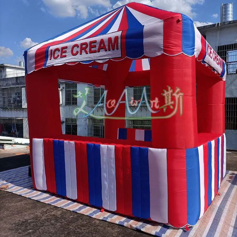 Tente Gonflable Rouge, Blanche et Bleue, Stand de Crème Glacée, Stand de Bonbons Gonflable pour Kiosque de Marchand à Vendre