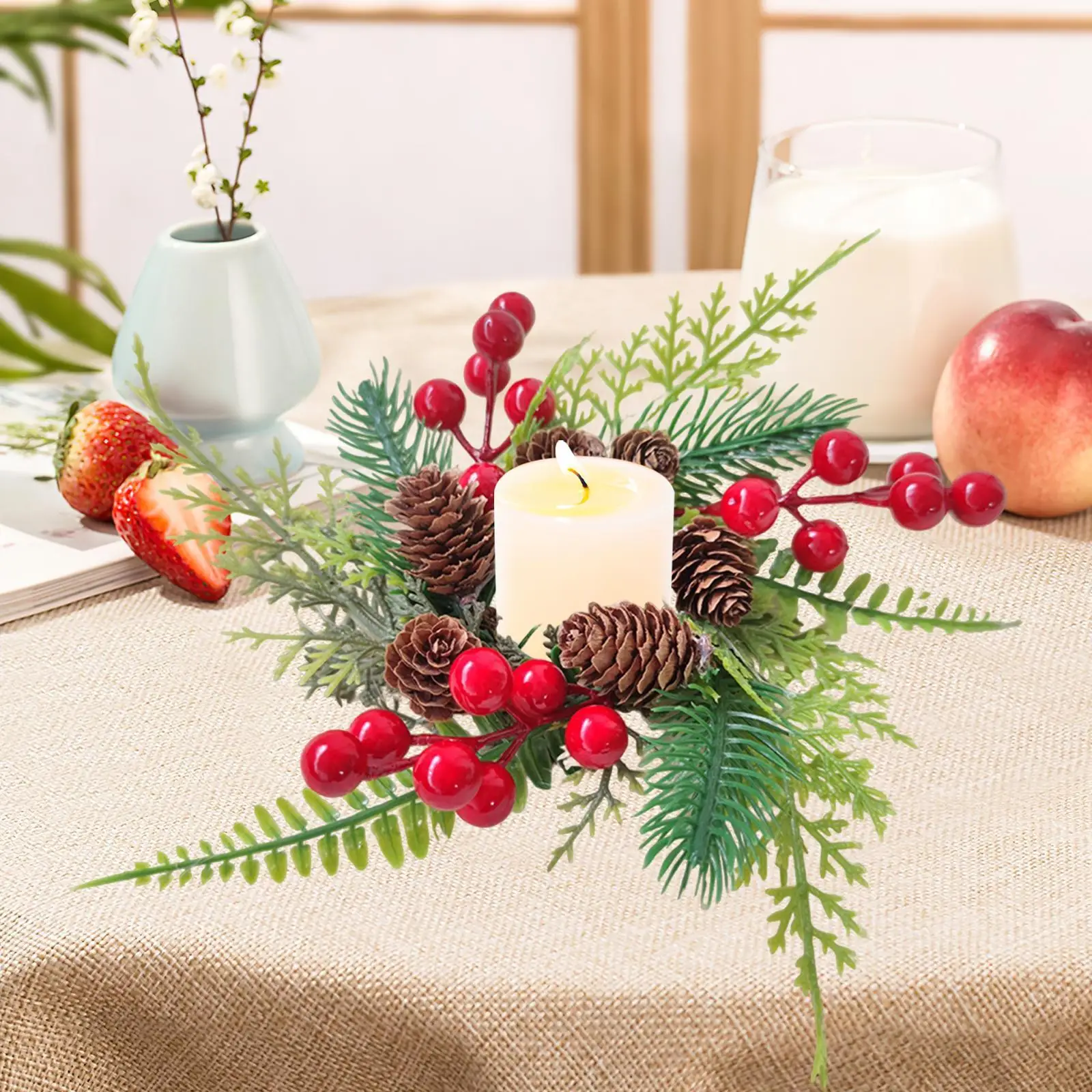 Christmas Candle Ring Wreath Supplies Rustic Candleholder Decor for Christmas