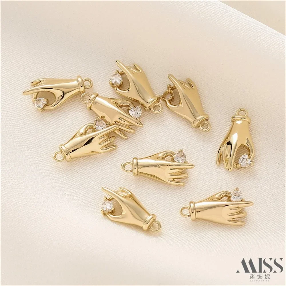 

14K Package Gold Love Zirconia Gesture Pendant Diy Accessories Handmade Bracelet Necklace Decoration Small Charm