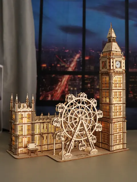 Drewniane puzzle 3D Big Ben Zestawy modelarskie Zegar biurkowy DIY Klocki konstrukcyjne Kreatywny prezent Wystrój domu dla rodziny Unikalny prezent świąteczny