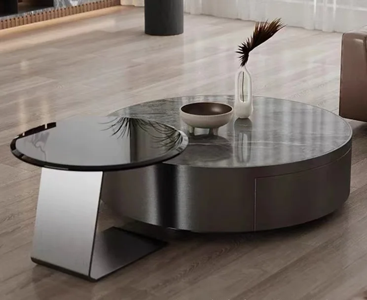 Home Furniture Wooden Coffee table set luxury modern round living room high gloss coffee tables set