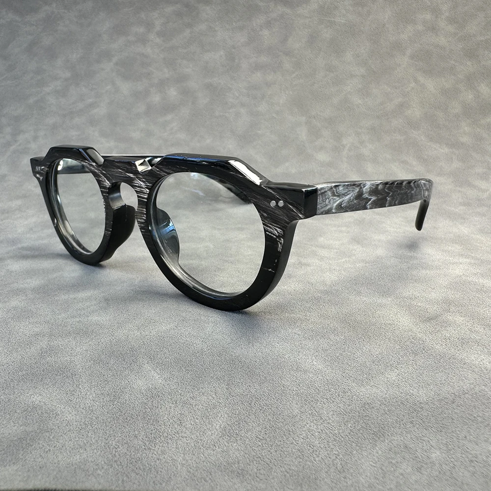 

Women Eyeglass Frames Unique Vintage Oversize Stripes Rivets Handmade Bufflao Horn Reading Man Glasses Frames Lenses Eyeglasses