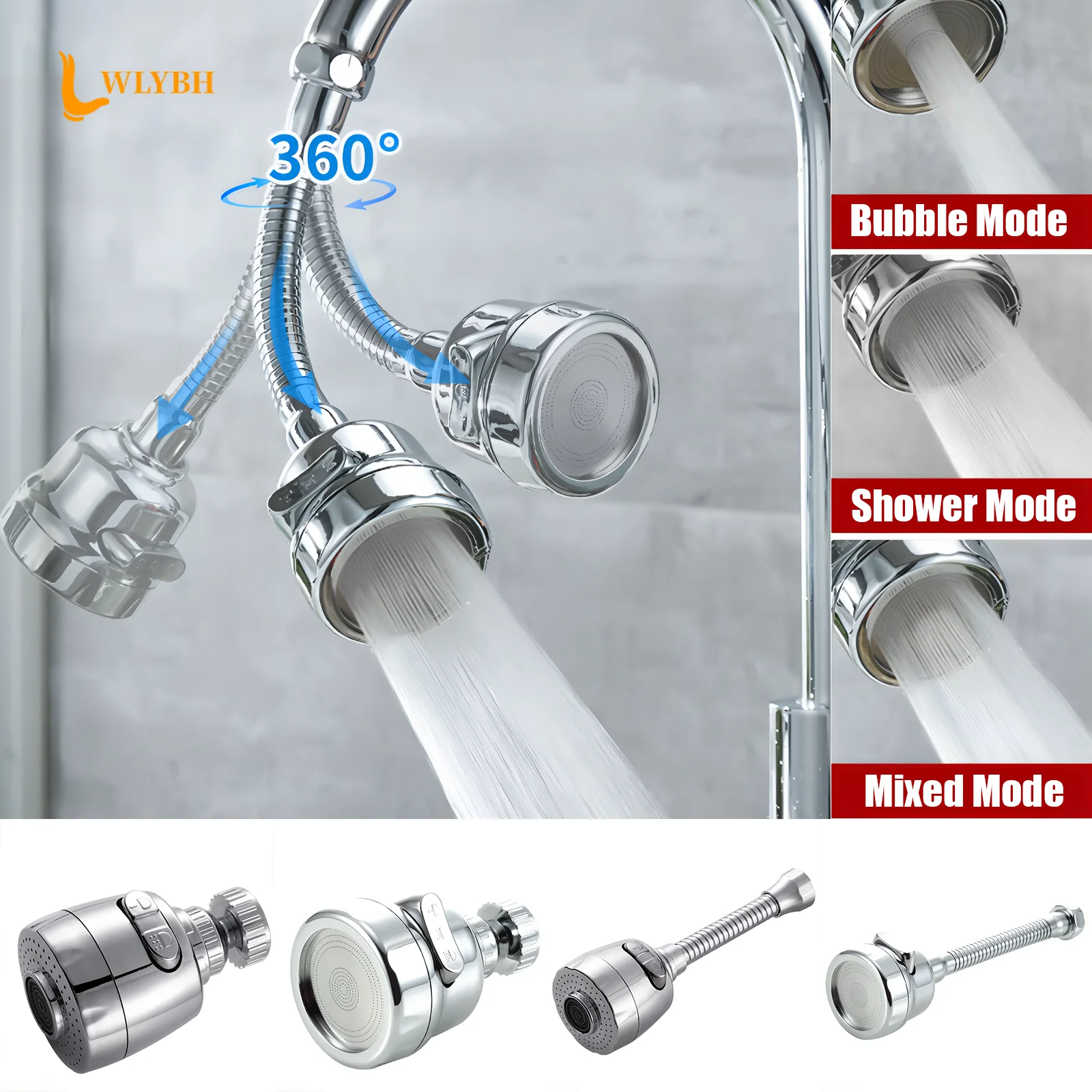 Kitchen Faucet Nozzle Kitchen Sink Tap Extension 360° Rotating Output Bubbler Pipe Booster Head Anti Splash Water-Saving Sprayer