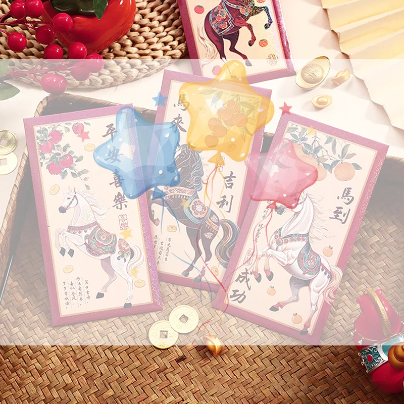 

6 шт. 2026 год лошади красные конверты китайский Новый год красный пакет счастливая сумка для денег подарочные конверты красный пакет