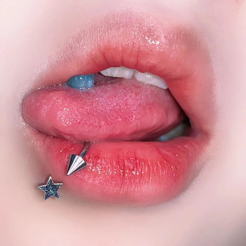 1PC Five-pointed Star Lip Piercing Cone Stainless Steel Lip Ring Horseshoe C Sharp Vertical Labret Snake Bites Body Piercing