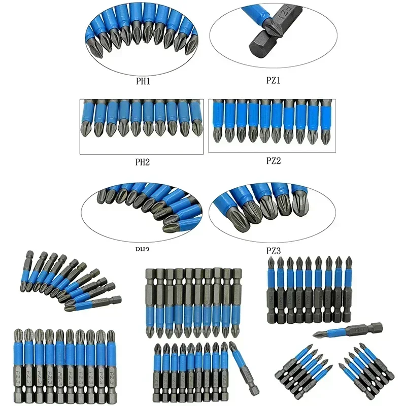 High Performance Magnetic and Slip Resistant Screwdriver Bit Set PH1 PH2 PH3 PZ1 PZ2 PZ3 10pcs Efficient and Convenient