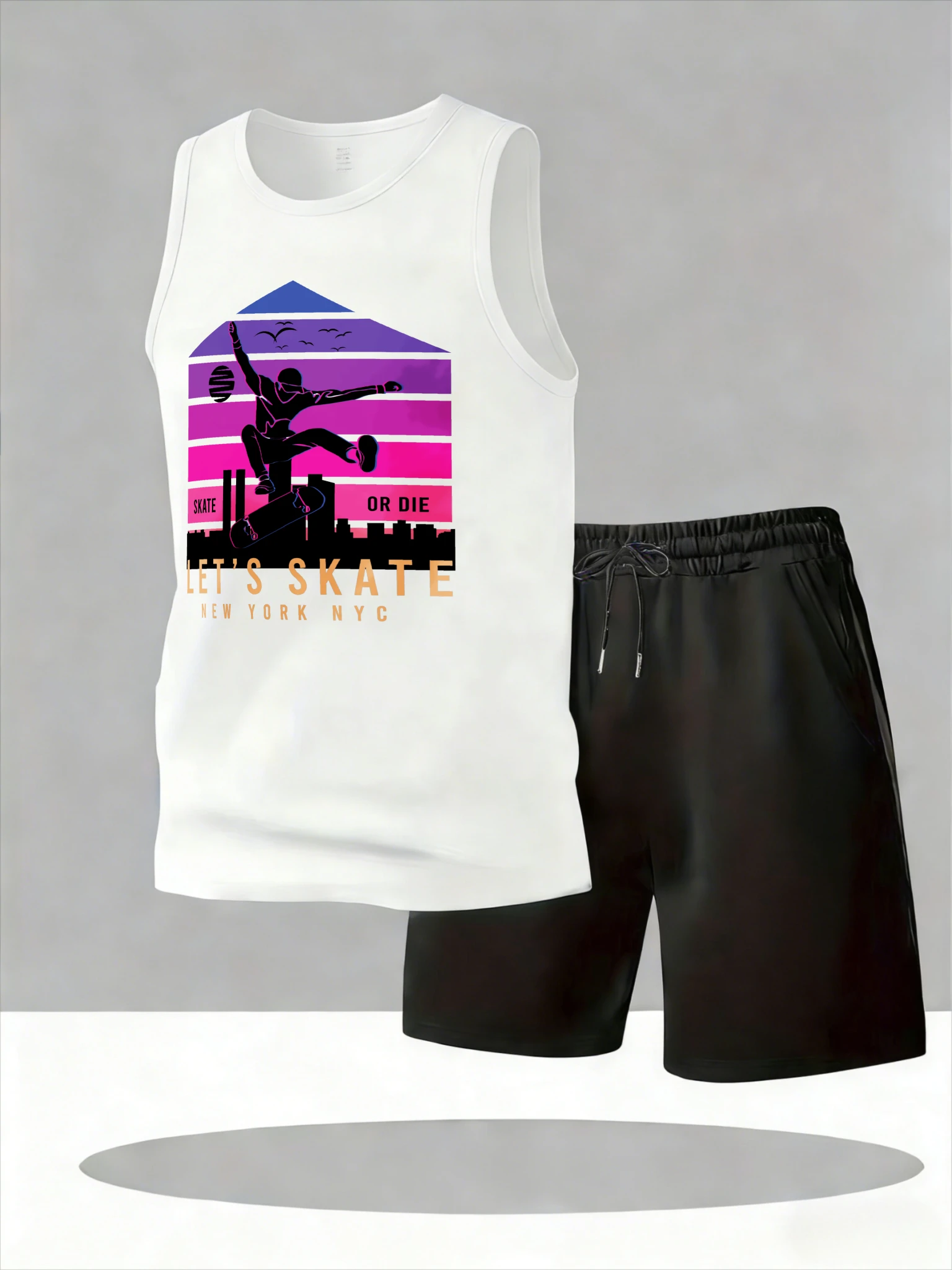 

Men's Tank Top Sets 2026 Summer Quick drying beach sports suits oversize Breathable crewneck sports sweatshirt set running