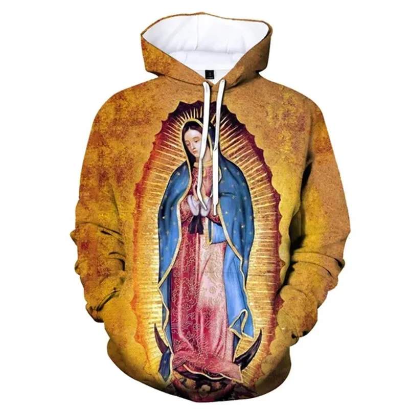 Fashion Guadalupe Virgin Mary 3D Print Hoodies Men Women Oversized Pullovers Hooded Sweatshirts Y2k Harajuku Tops Kids Clothing