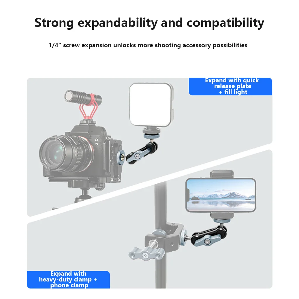 Magic Arm 92-103MM Dual 1/4" Schraube 360° ° Kugelkopf Verstellbarer Gelenkarm für Kamerakäfig Gimbal Stativ Monitor Mikrofon – Detail 29