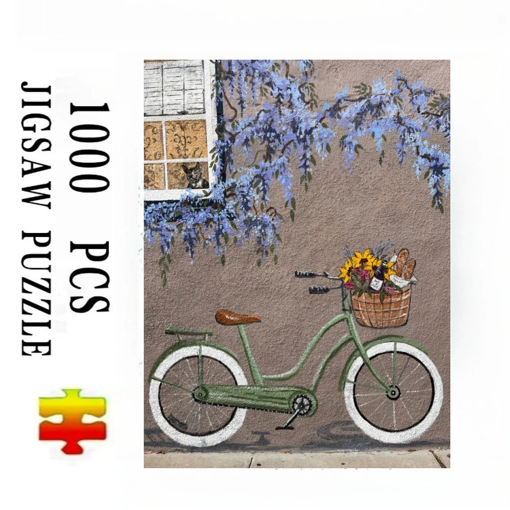Green Bicycle Flower Basket Jigsaw Puzzles 500/1000/1200/2000 PCS Modern Wall Decor for Living Room Bedroom Gift No Frame