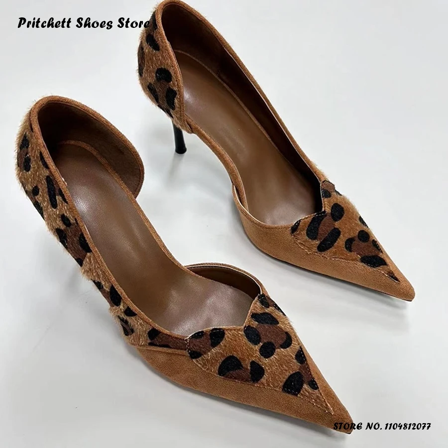 Sexy Women's Leopard Stiletto Pumps Spring Summer Shallow Pull On Party Shoes Office Ladies Pointed Toe Plus Size High Heels