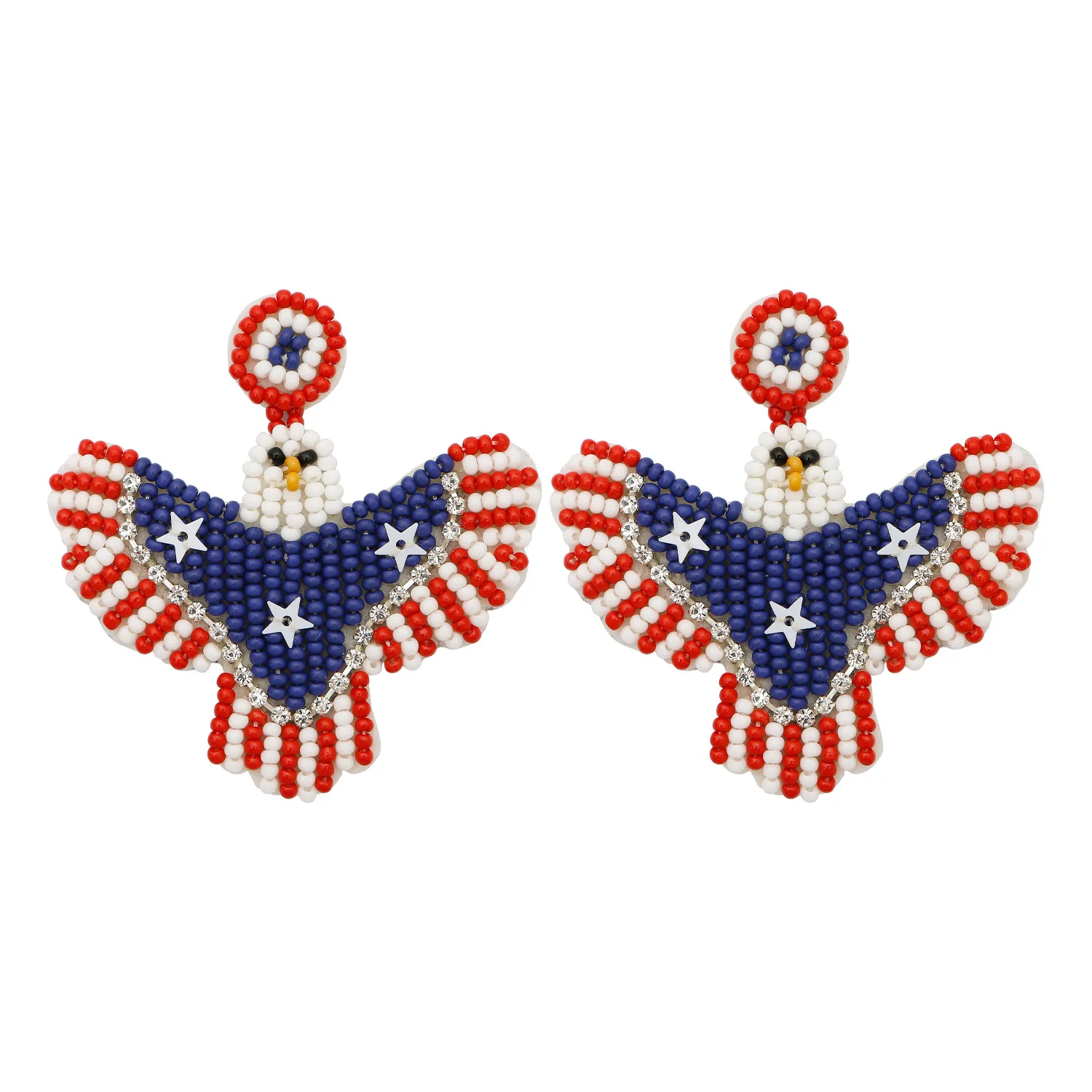 Rice bead earrings Bald eagle Flag Red white blue Originality Design Hand knitting Bohemia Alloy Fashion Simple Beaded earrings