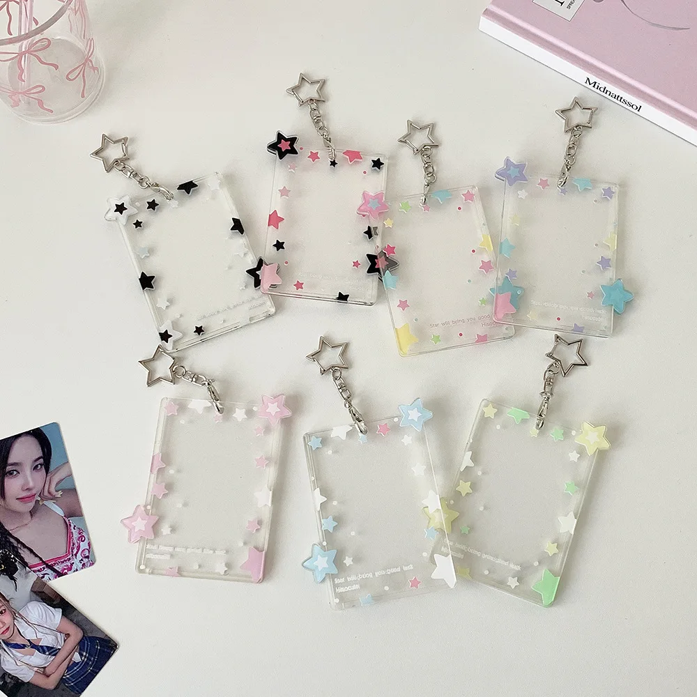 Kpop Korean Transparent Acrylic Stars 3in Photo Card Holder Cute Girls Idol Storage Pendant Card Bag Decoration Keychain Gifts