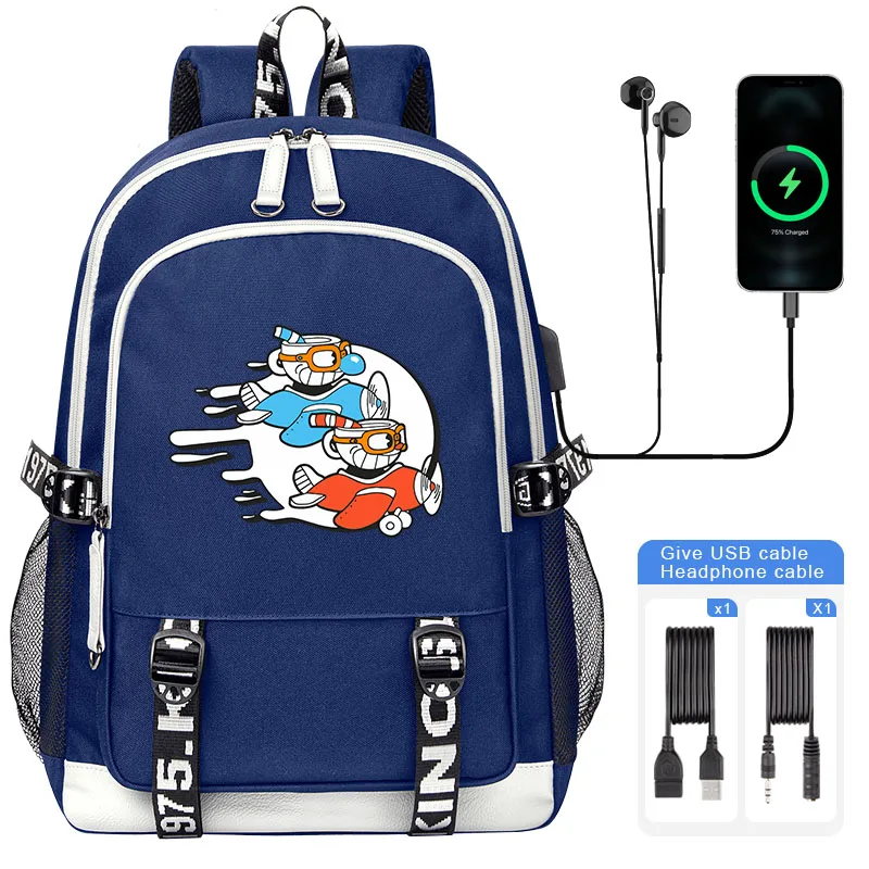 Cuphead Mugman School Bags Boys Girl Student Shoulder Backpack For Teenager USB Charging Laptop Backpack Mochila Travel Bag