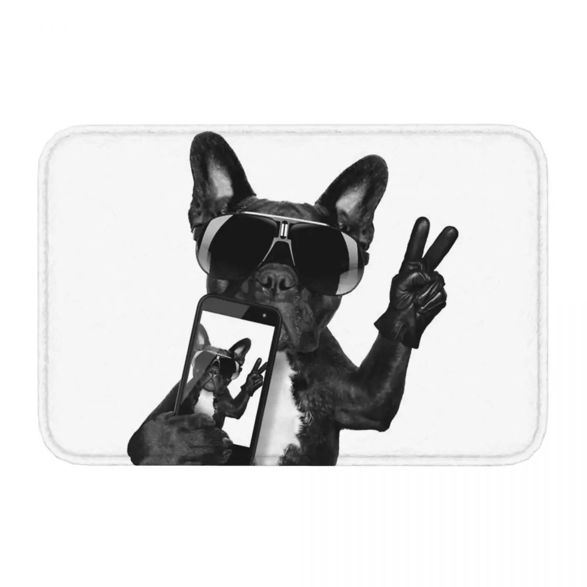 Takes Selfie Frenchie Dog Doge Cute Non-slip Doormat Carpet Bath Kitchen Mat Prayer Home Decor