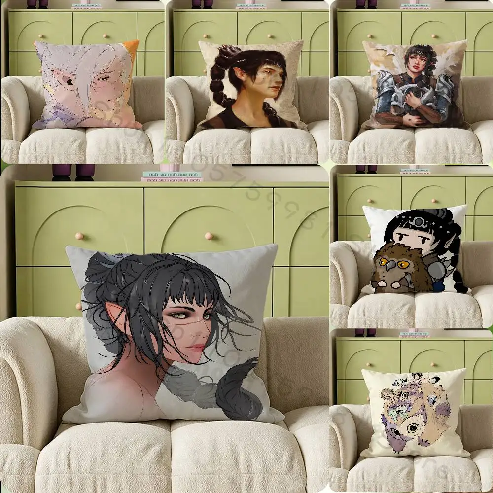 Black Hair S-Shadowheart BG3 Cartoon Printing Pillowcase Customized Pillow Cover for Sofa Home Decor