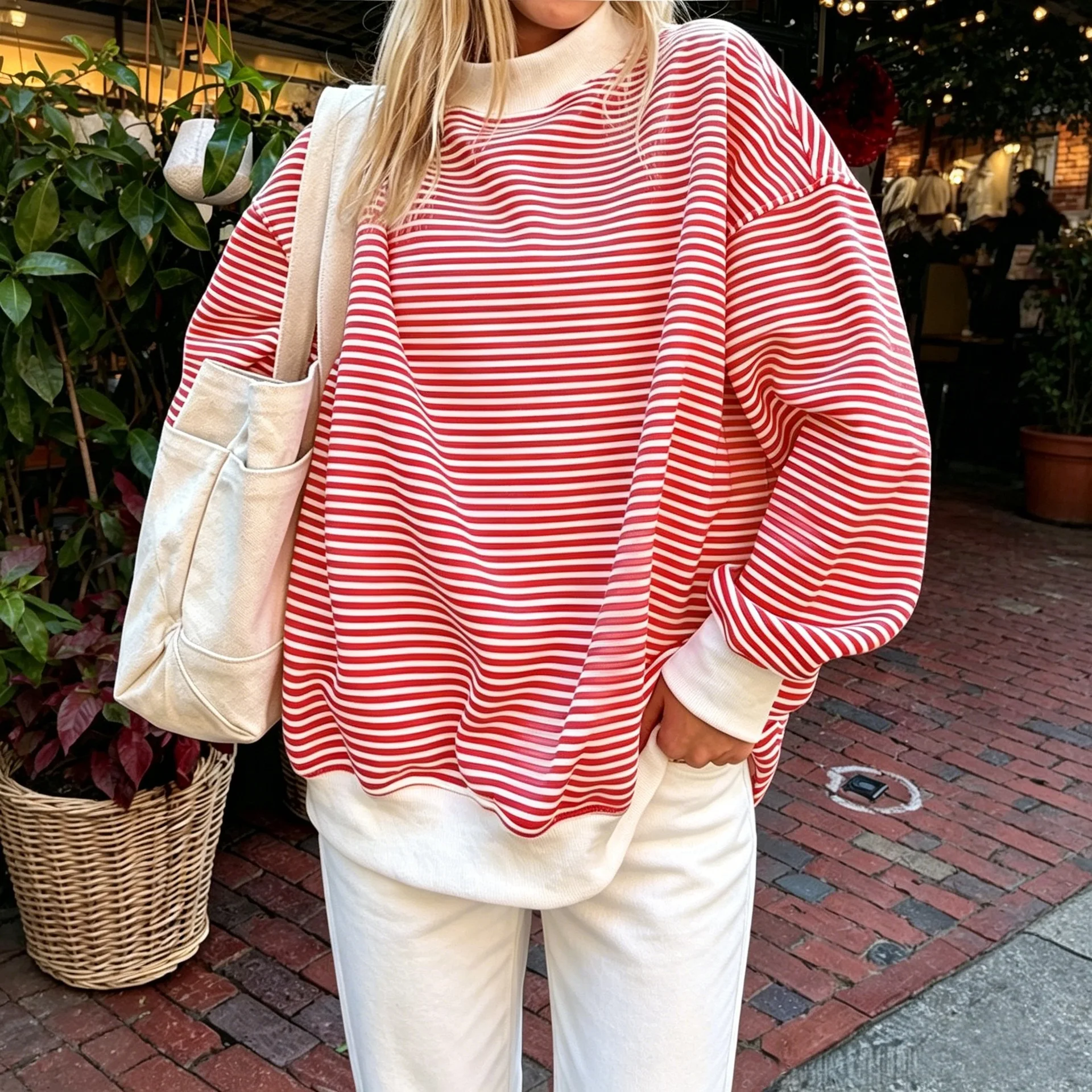 Tiktok 2026 Autumn/winter New Collection: Women's Color-blocked Strip High-neck Long-sleeve Random Sweatshirt Robe Prom Bandage