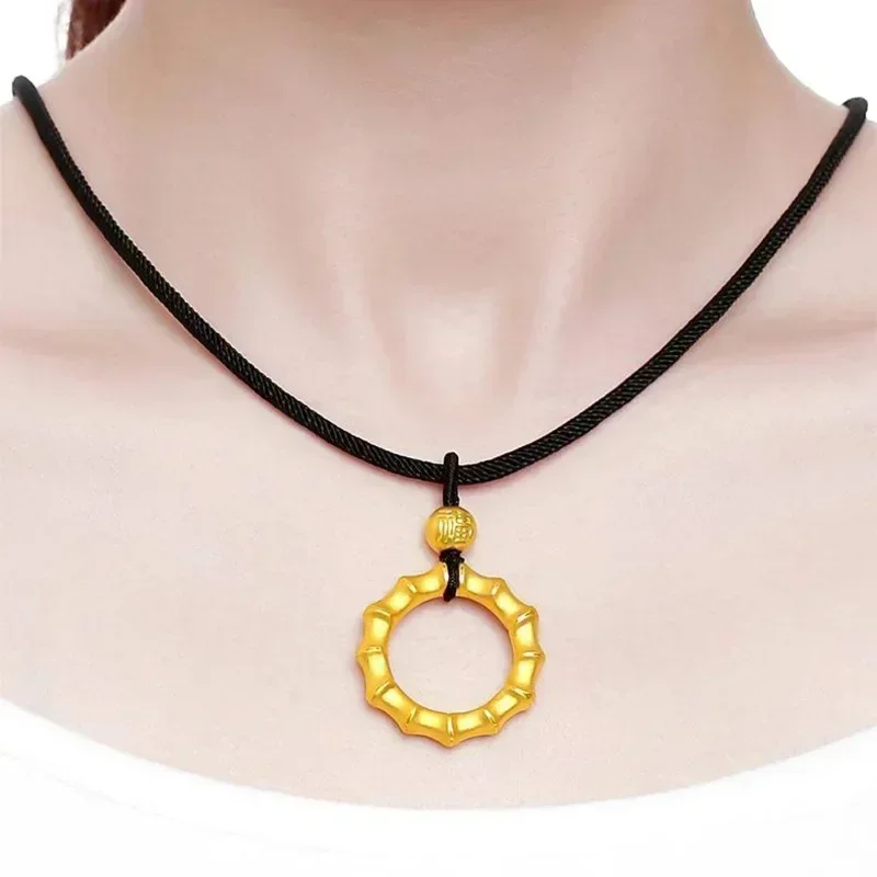 

9999 real gold 24K yellow gold Bamboo peace necklace transfer gold beads