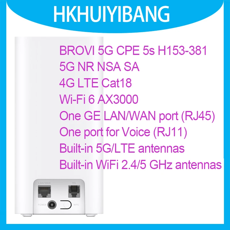 BROVI 5G CPE 5s H153-381 Voice RJ11 Port Wi-Fi 6 AX3000 Home Modem 4x4 MIMO Sim Card Slot 4G LTE Cat18 5G Wireless Router Unlock