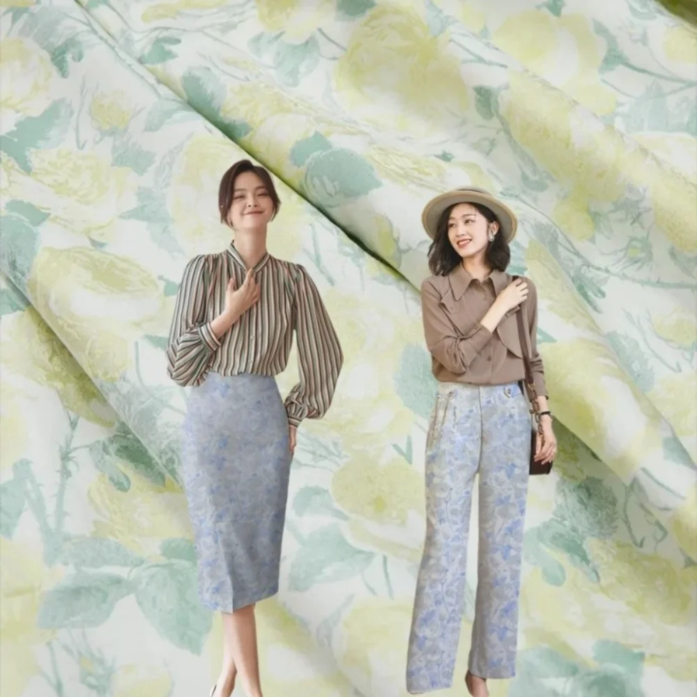 

Yarn-dyed Jacquard Fabric Spring Summer Small Fresh Satin Dress Suit Pants Clothing European Brand Fashion Design Sewing Cloth