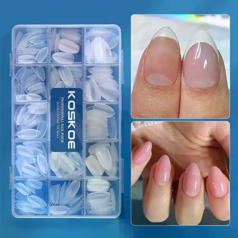 300 sztuk/pudełko Pełne Matowe Sztuczne Paznokcie Akrylowe Końcówki Żelowe Miękkie Żelowe Paznokcie Kwadratowe Trumienki Migdałki Owalne Naklejane Końcówki do Manicure Przedłużania Paznokci