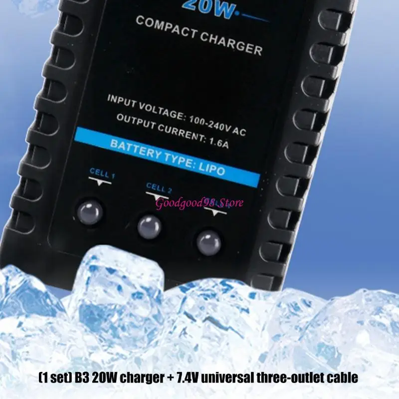 20W Compactly LiBattery for 7.4V Battery Packs, B3 Charging Adapter Set with AC100-240 V Input, 1-to-3 3Pin Balanced Charging