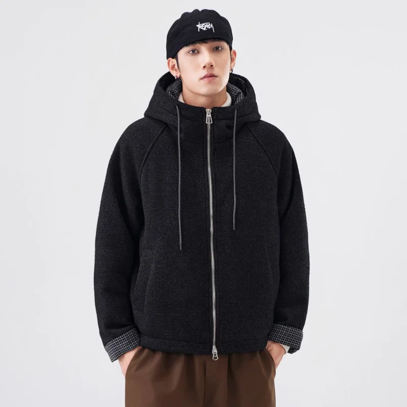 الرجال الشارع الشهير خمر فضفاض السببية الدافئة الصوف مقنعين سترات Cityboy ملابس خارجية الشتاء القطن مبطن مبطن معطف رشاقته #1