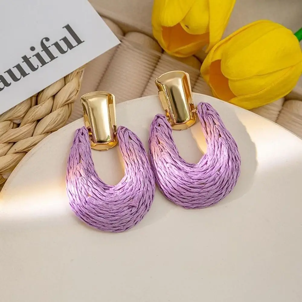 Scalloped Earrings Woven Raffia Earrings Solid Color Colorful Beach Tassel Earring Casual Exaggerate Ethnic Style Earring