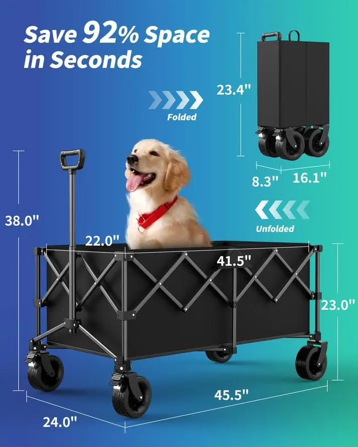 عربة قابلة للطي مقاس 45.5 بوصة - عربة تسوق شديدة التحمل وقابلة للطي بسعة 440 رطلًا، ومقبض قابل للتعديل، وعربة تسوق بعجلات #5