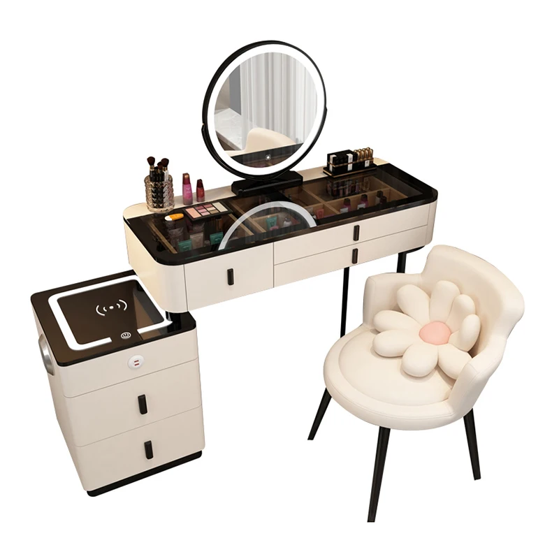 

jh-Bedroom Furniture Smart Modern Simple Multi-functional Princess Dressing Table Side Cabinet Makeup Vanities With Mirror*