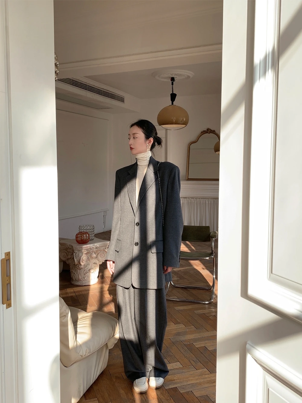 

Вечный кашемировый костюм-двойка A-Bow Studios: оригинальный дизайн, идеальная посадка, гладкий, элегантный, с длинными рукавами, для женщин, зимняя мода