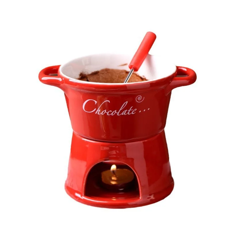 

Mini Cheese Fondue Cup Butter Heating Pot Double Ear Handle Ceramic Chocolate Fondue Pot Suitable for Cheese or Chocolate