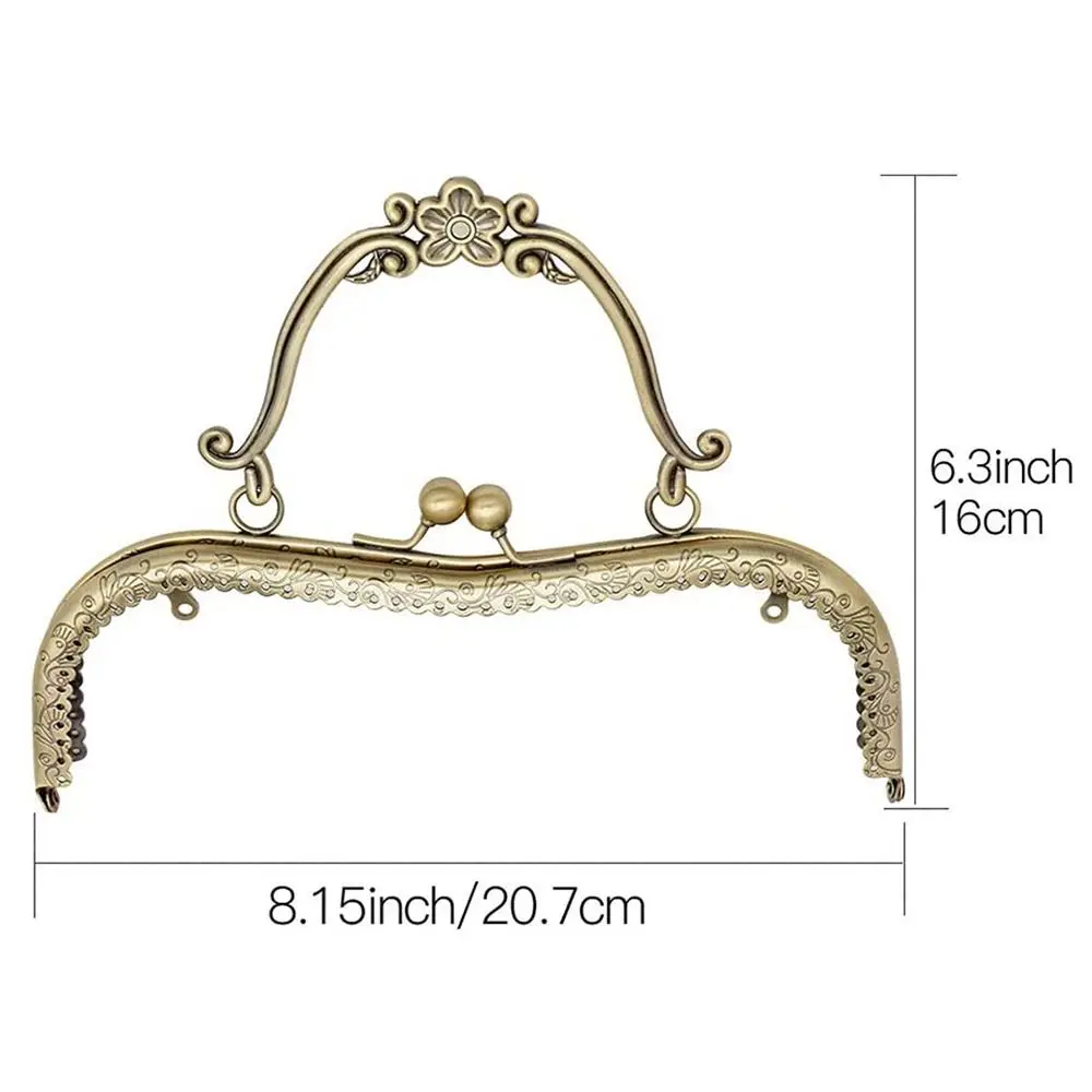 20.5cm Vintage Metal Purse Clasp Frame Bag Kiss Clasp Lock Metal Purse Frame for DIY Craft Purse Bag Making Bag Accessories