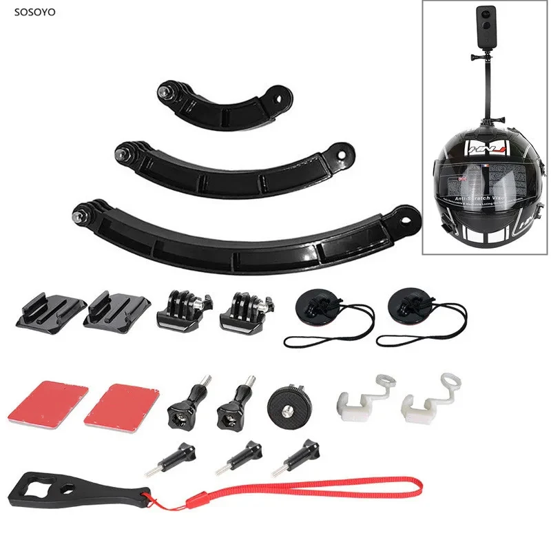 Suporte para capacete de motocicleta, braço de extensão ajustável, conjunto de montagem para insta360 one x5/x4/x3 gopro dji osmo câmera de ação