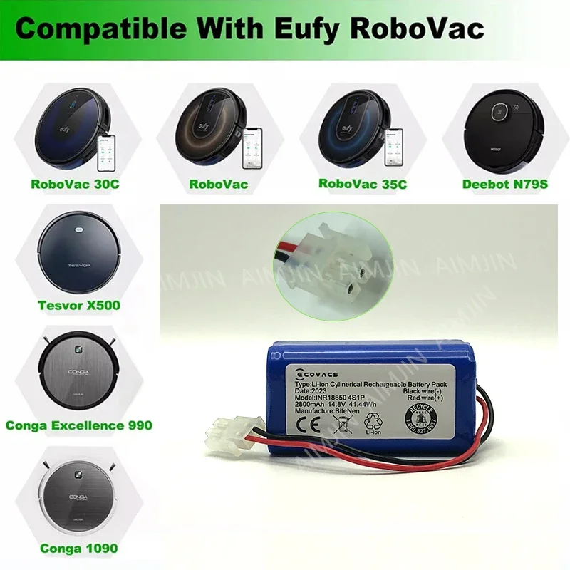 Batería de iones de litio para Robot aspirador, pila de 14,8 V y 2800mAh, de buena calidad, 18650, para Pro V5s Pro V8s X750, con enchufe SM de 2 cables