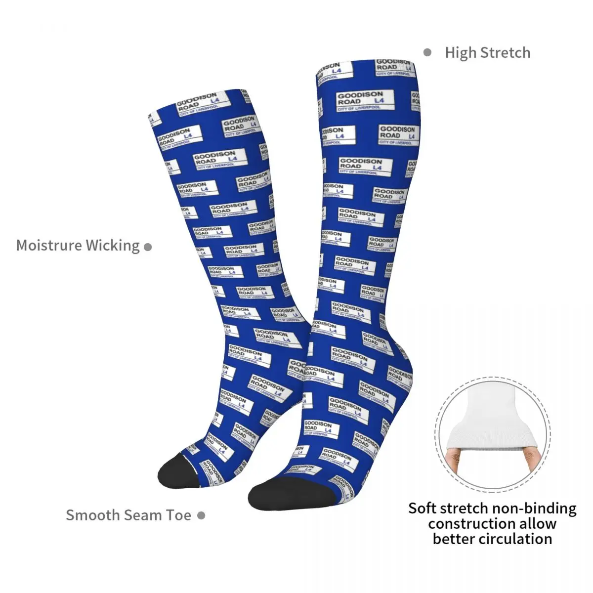 جوارب Everton Football Team Goodison Road Street Sign Socks Harajuku جوارب طويلة لجميع المواسم هدايا للجنسين