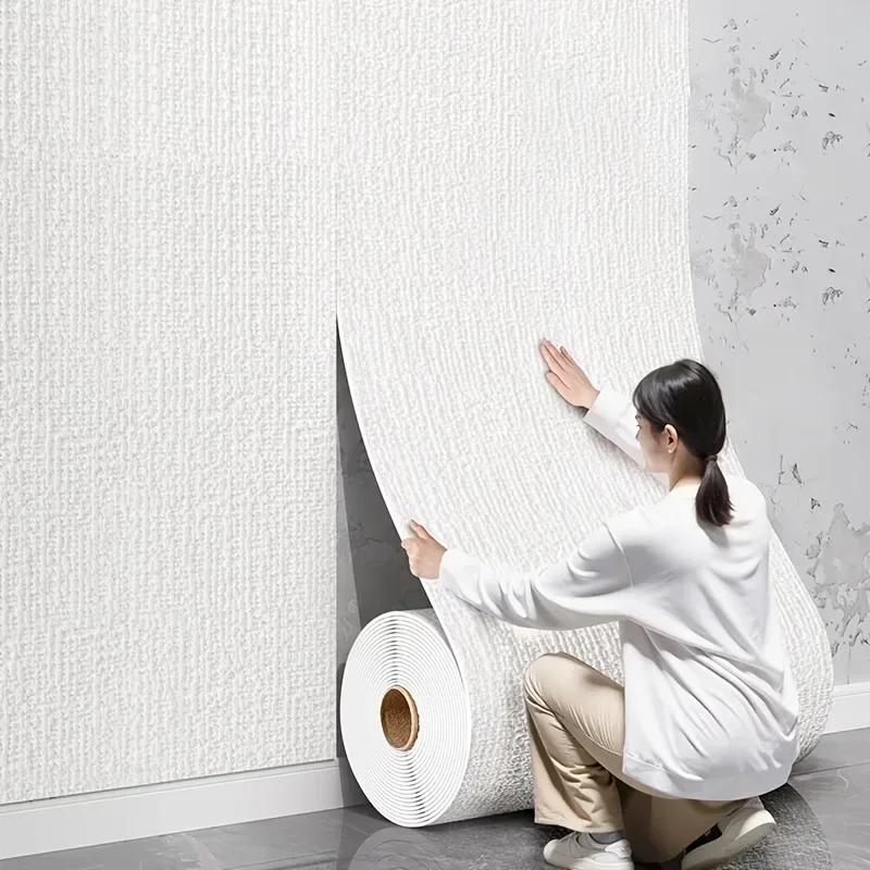 Colorful Linen 3D Wallpaper PVC Thickened Decorative Wall Stickers for Bedroom Living Room Dormitory Wall Renovation Wallpaper